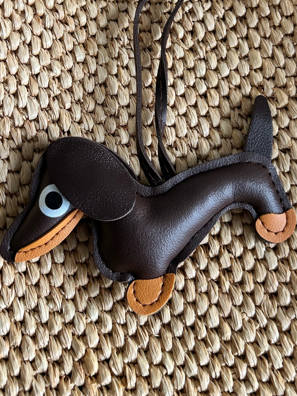 Weiner Dog Bag charm Brown Vegan Leather New